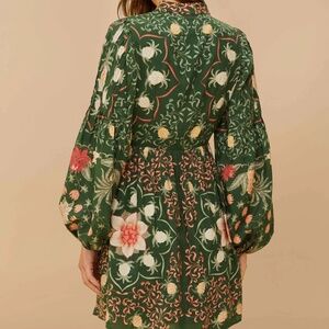 Farm Rio Green Pineapple Garden Long Sleeve Mini Dress